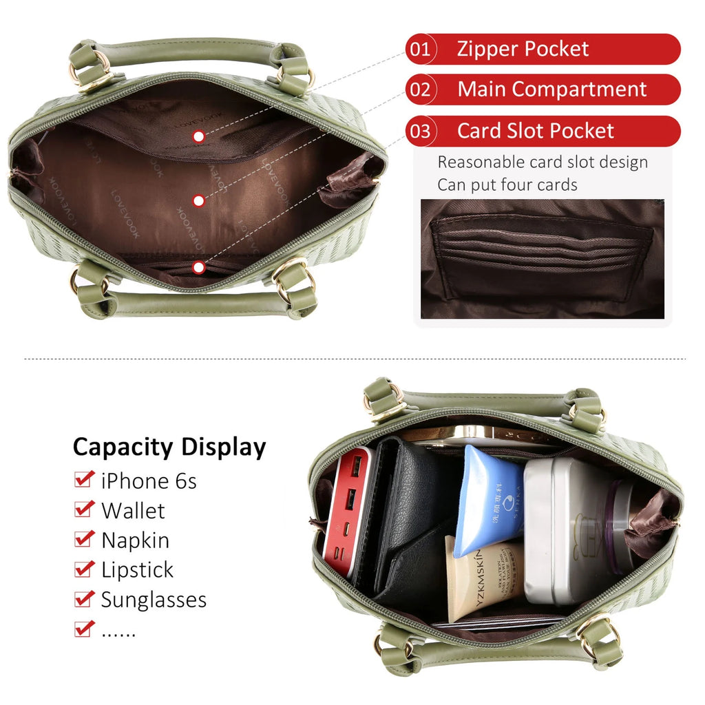 Dome Satchel Handbags with Double Zipper H437