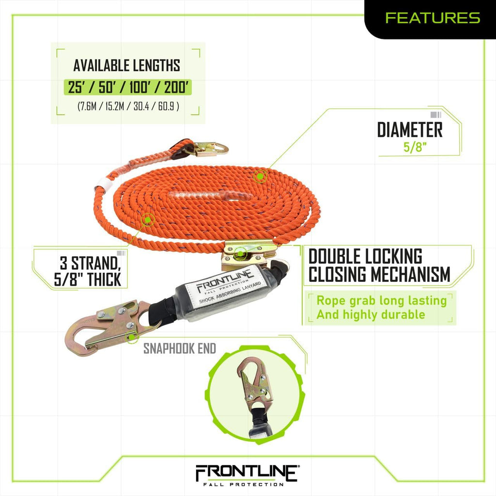 Vertical Lifeline with Openable Rope Grab & Shock Pack L13615