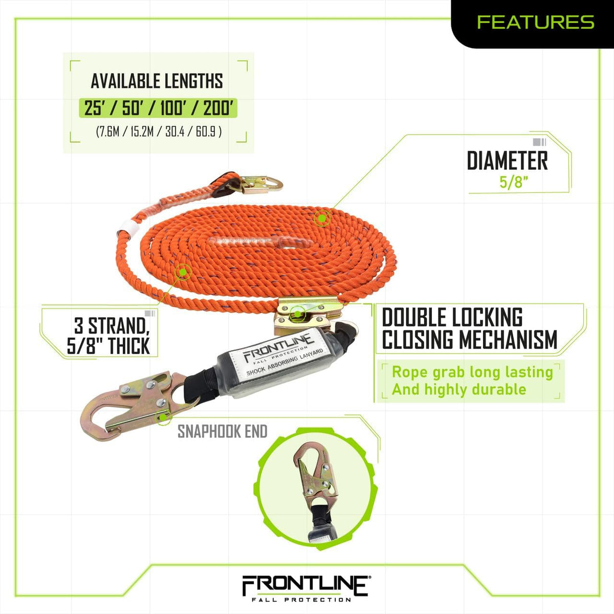 Vertical Lifeline with Openable Rope Grab & Shock Pack L13615
