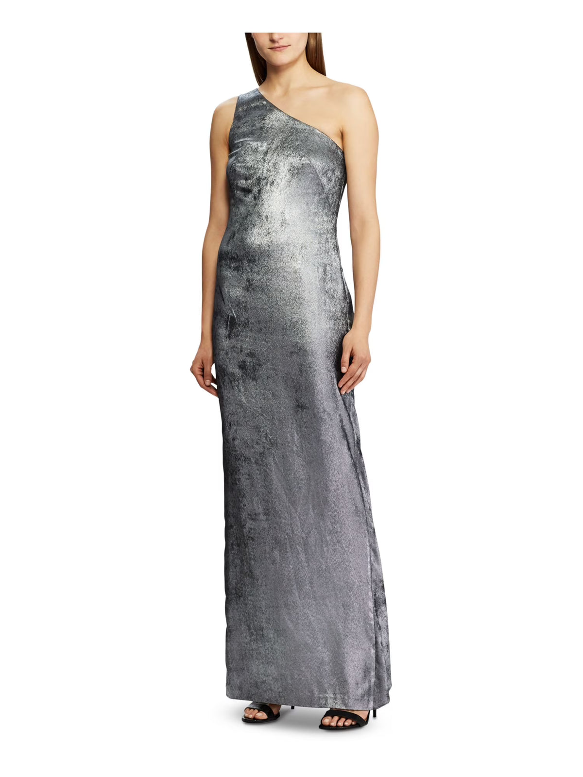 Silver Sleeveless Asymmetrical Neckline Maxi Sheath Dress E765735