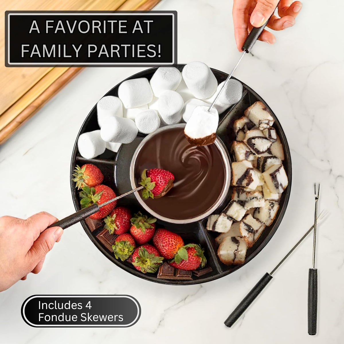 Electric Fondue Pot Set with 4 Roasting Forks Q63858