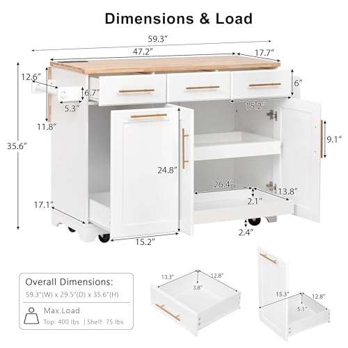 White Kitchen Island with Storage M28296