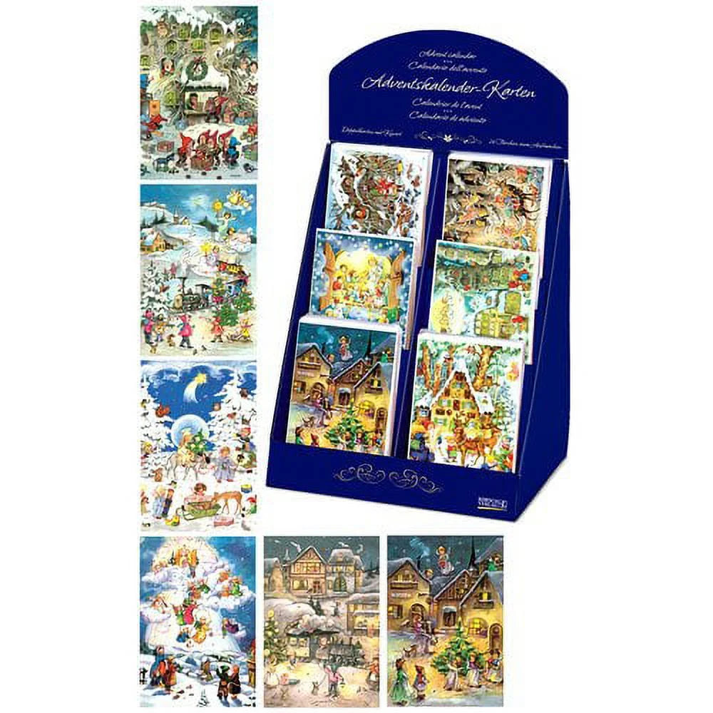 Set of 60 Assorted Christmas Advent Cards with a Stand W6840