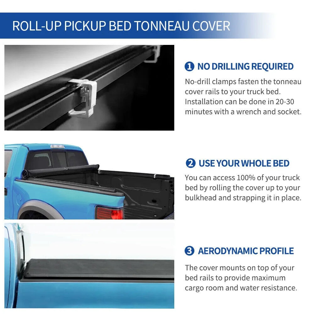 6.6ft Soft Roll up Truck Bed Tonneau Cover Y32101