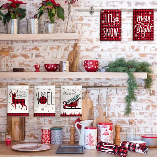 12 Pcs Christmas Kitchen Towels and Dishcloths 14.2 x 21.3 Inch Q5745