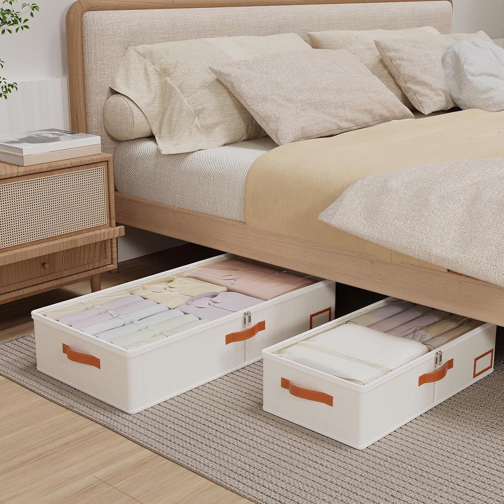 Beige 4 Pack Under Bed Storage Containers with Lids B25487