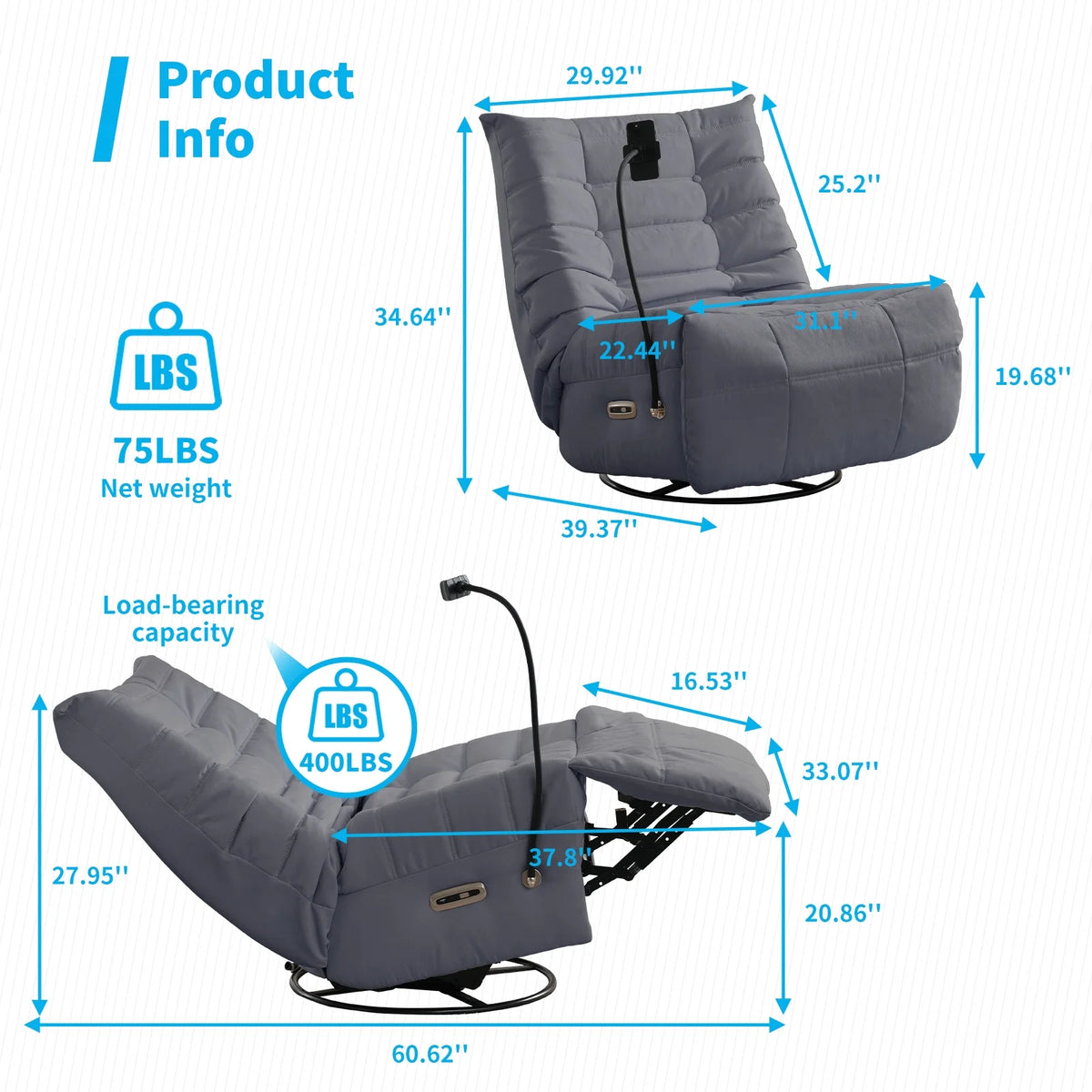 Oversized Swivel Recliner Chair with Voice Control H47462