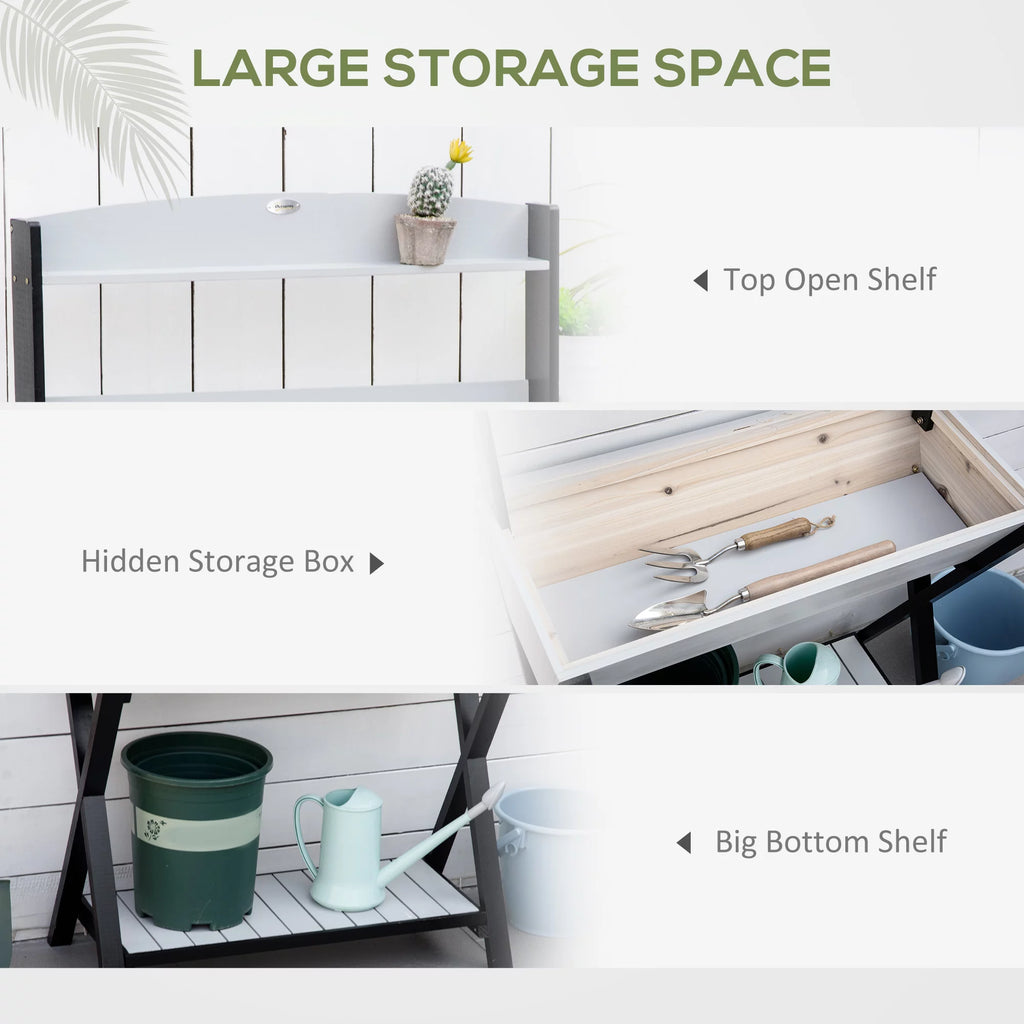 Wood Potting Bench Table with Storage Box H7753