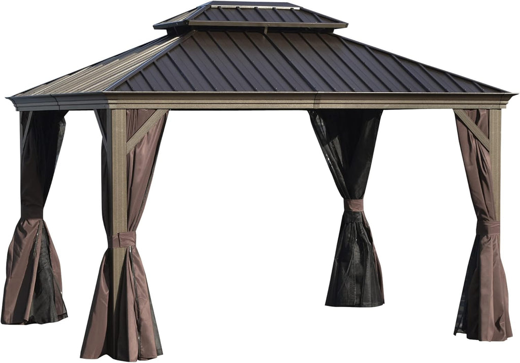 10x12 Hardtop Aluminum Frame Gazebo with Curtains and Netting K551328