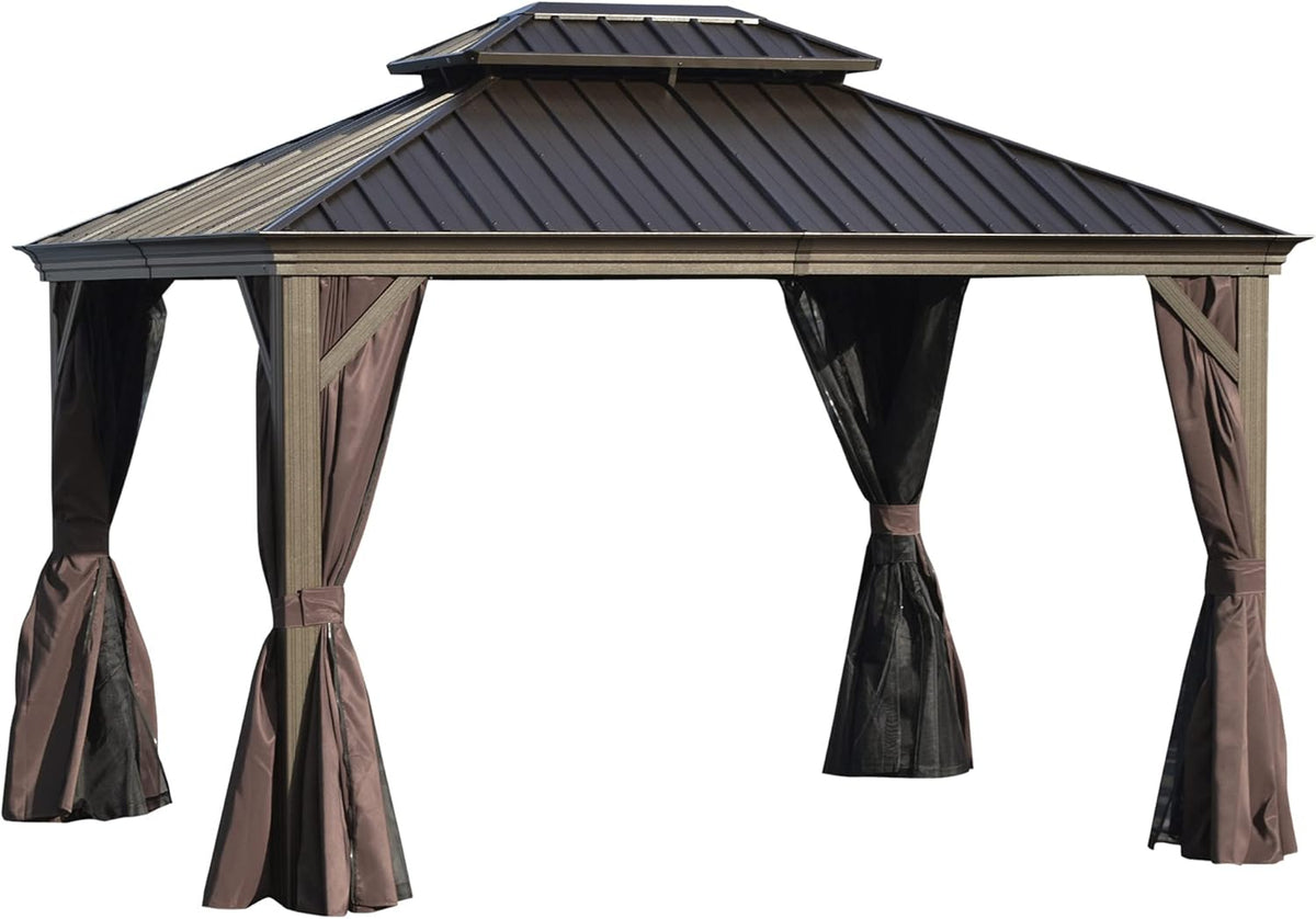 10x12 Hardtop Aluminum Frame Gazebo with Curtains and Netting K551328