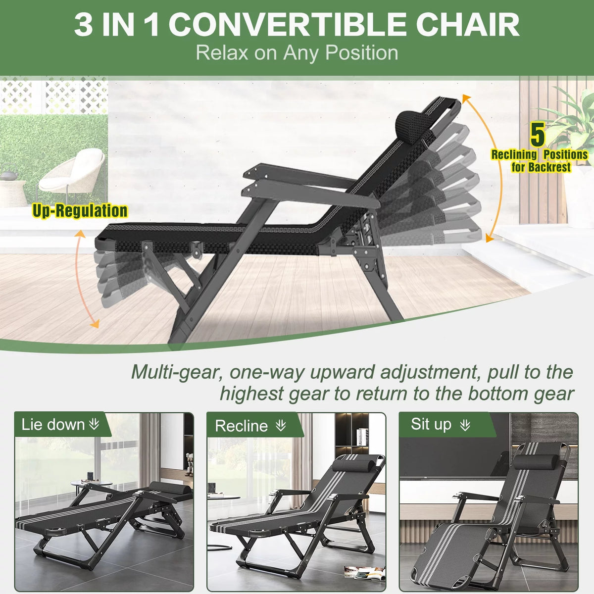 Zero Gravity Outdoor Folding Lounge Chair with Pillow D594765