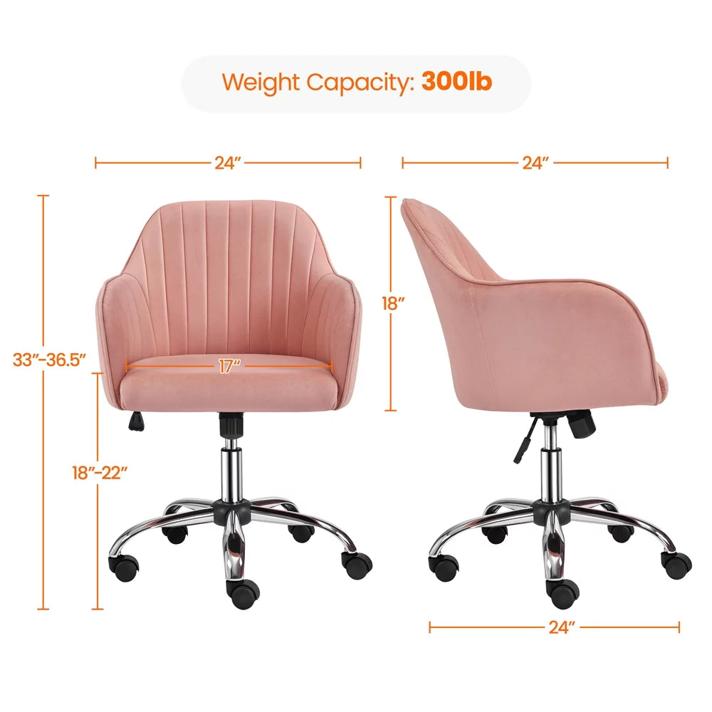 Pink Velvet Mid-Back Task Chair with Armrests H51501