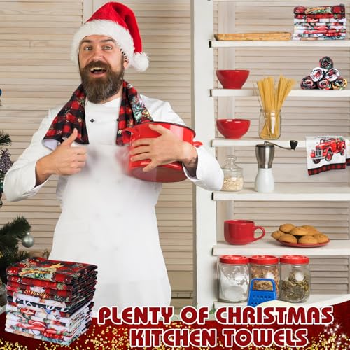 12 Pcs Christmas Kitchen Towels and Dishcloths 14.2 x 21.3 Inch Q5745