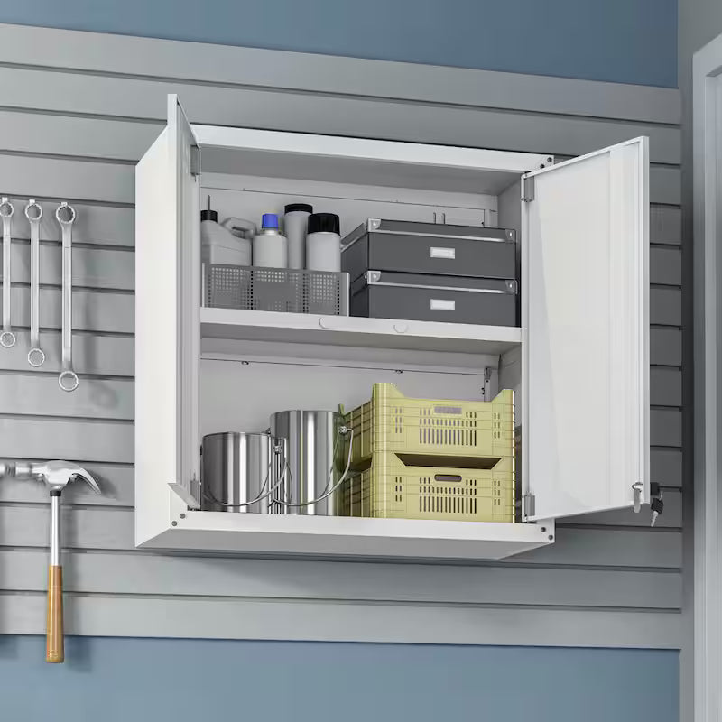 30 in. 2-Shelf Wall Mount Metal Garage Cabinet in White P337942