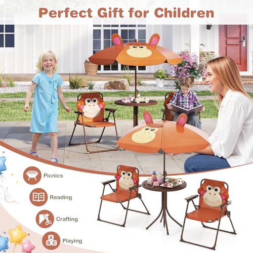 Kids Picnic Table with 2 Folding Chairs and Adjustable Umbrella O58405
