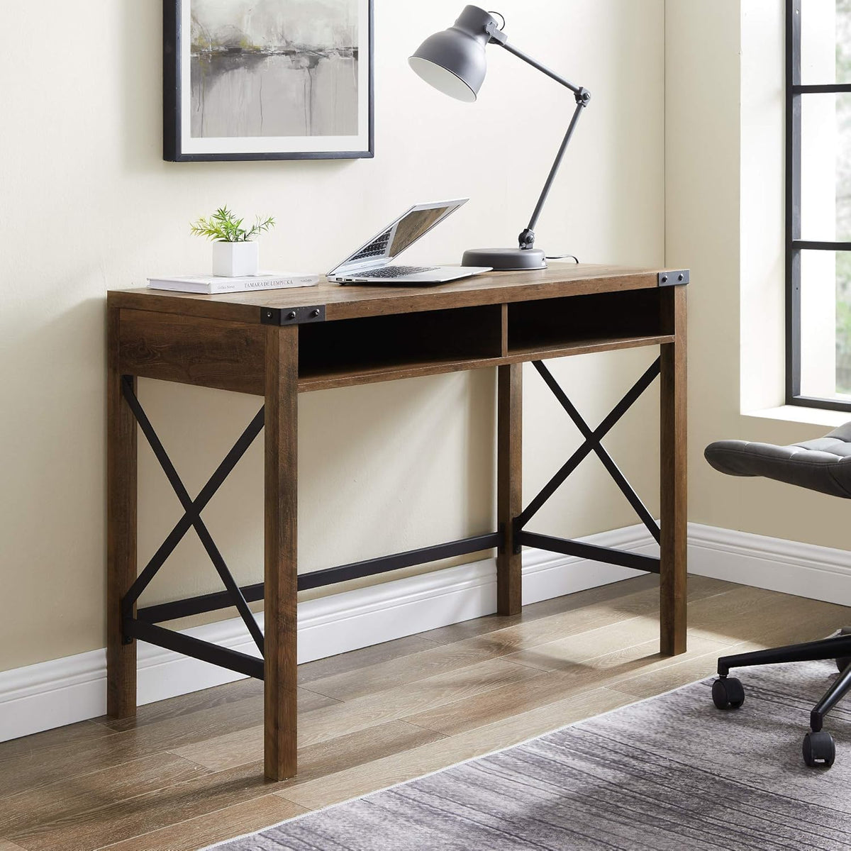 Grey Wash Metal Writing Desk O59339