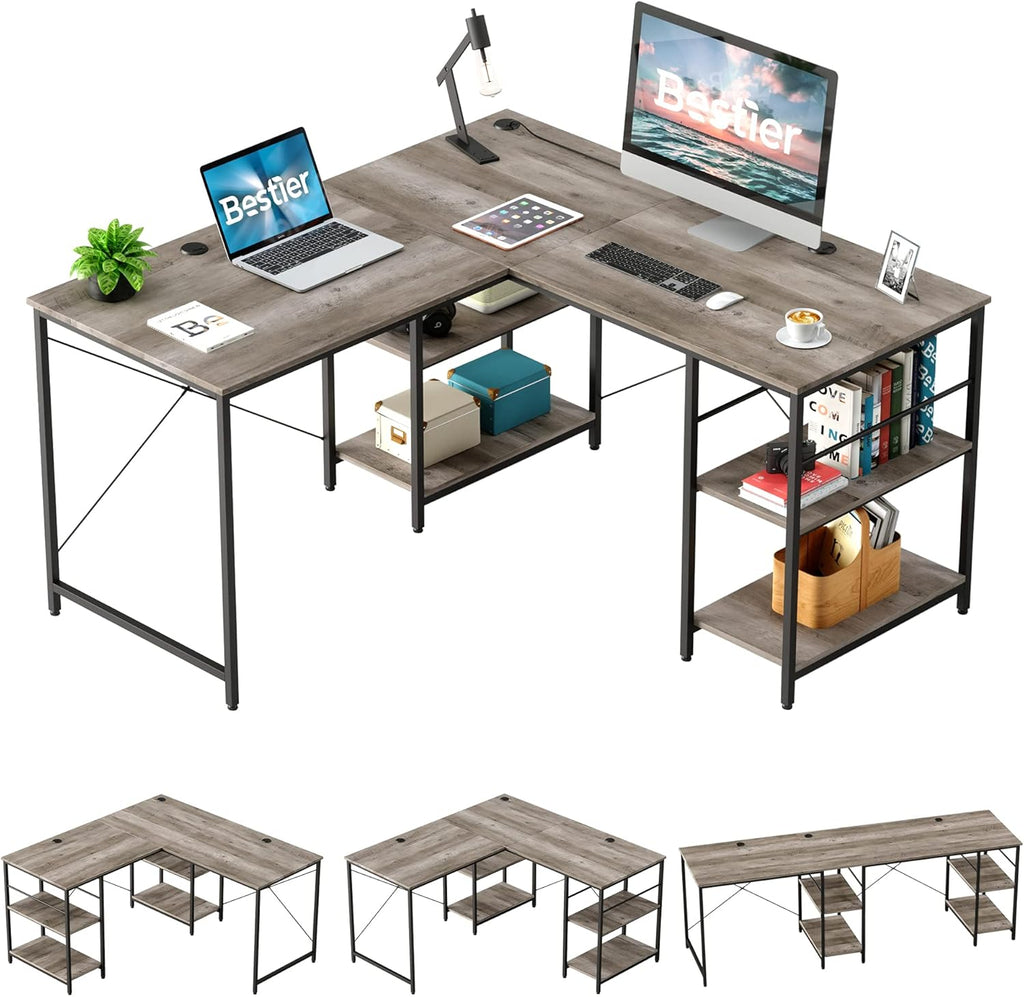 L Shaped Gaming Desk with Shelves 95.2 Inch Reversible Corner Computer Desk P90313