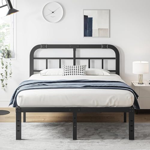Full Size Black Metal Bed Frame with Headboard X929619