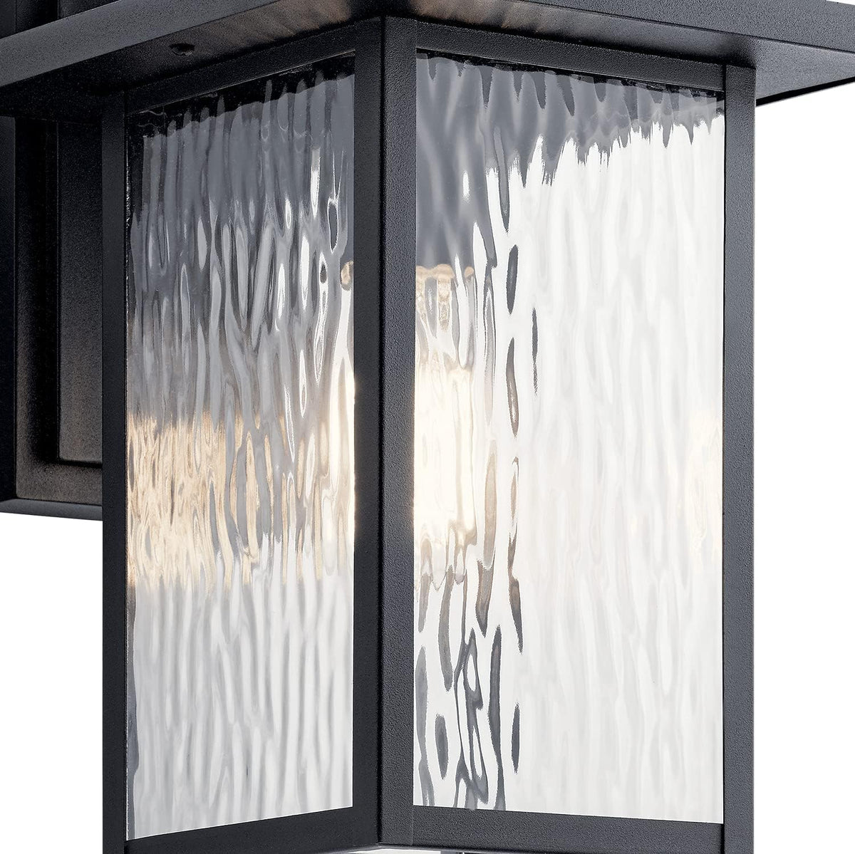 1 Light Outdoor Wall Light with Clear Water Glass in Textured Black L72021