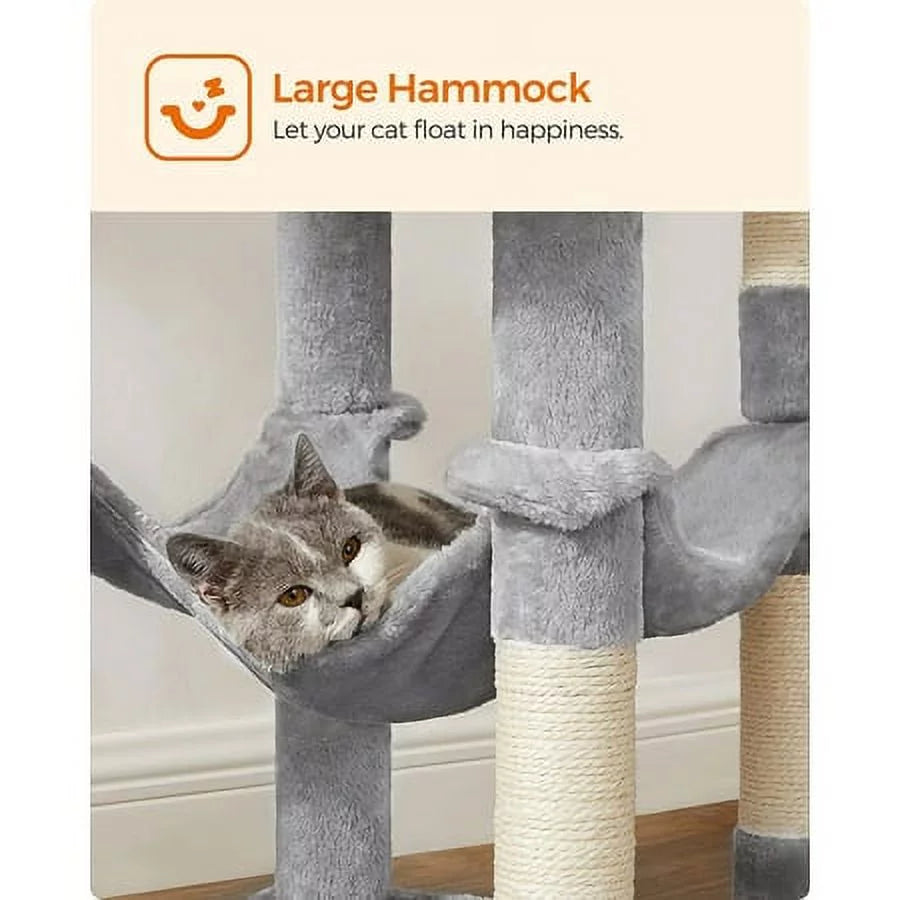 Light Gray Cat Tree with Scratching Posts Hammock A69456