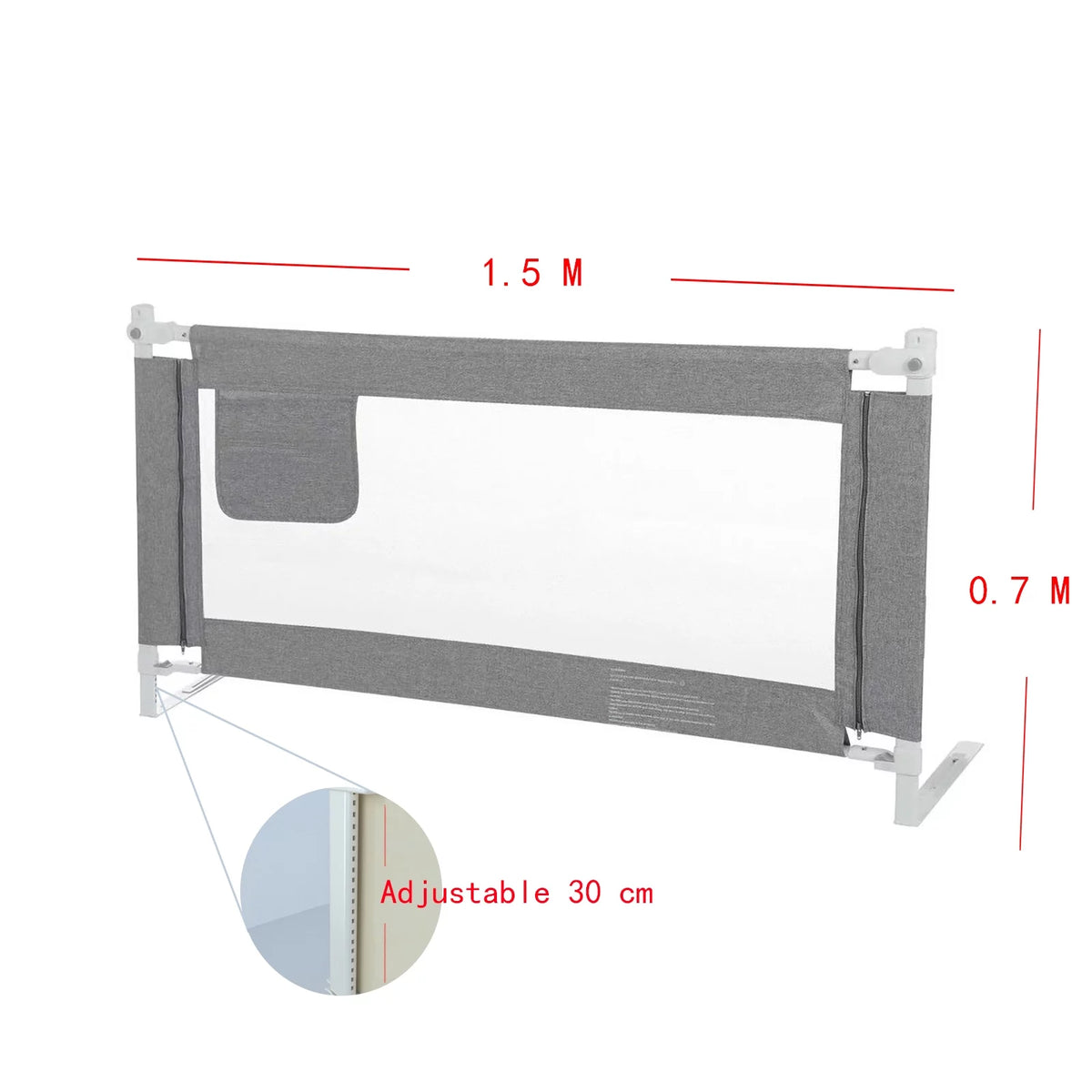 Light Gray Height-Adjustable Breathable Fabric Bed Rail Y97873