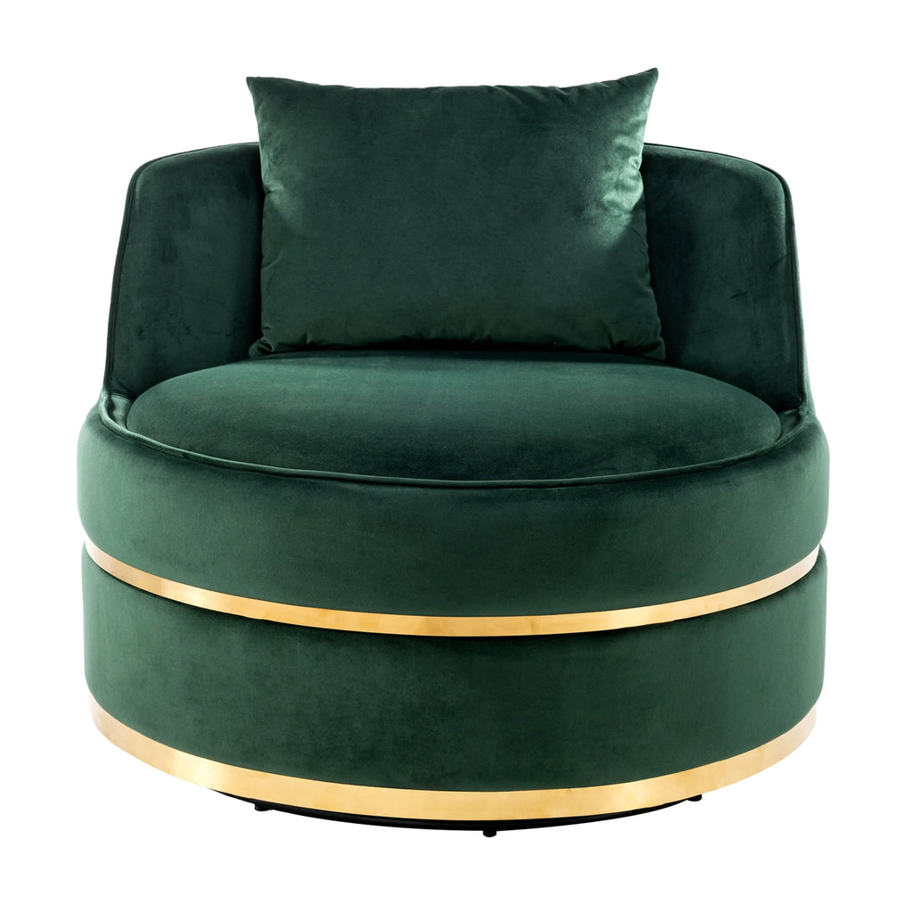 Green Velvet Round Barrel Accent Chair with Seat Cushion C5925