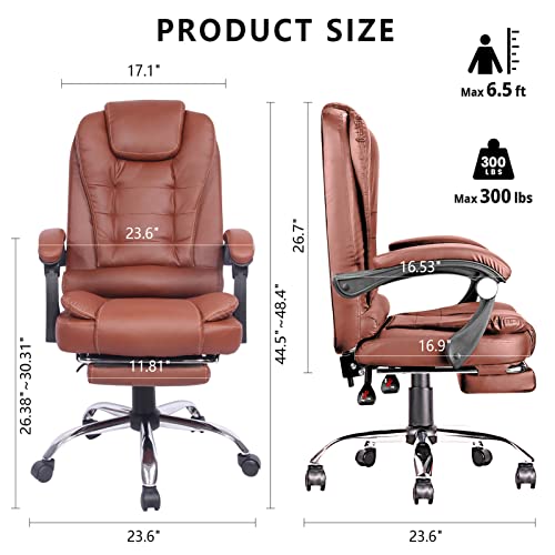 Big and Tall Office Chair with Foot Rest, Ergonomic Executive High Back Reclining Leather Computer Chair (Brown) Y403376
