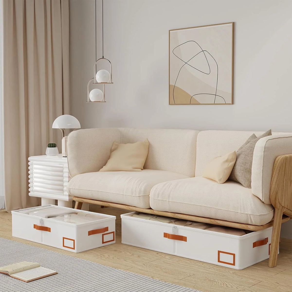 Beige 4 Pack Under Bed Storage Containers with Lids B25487