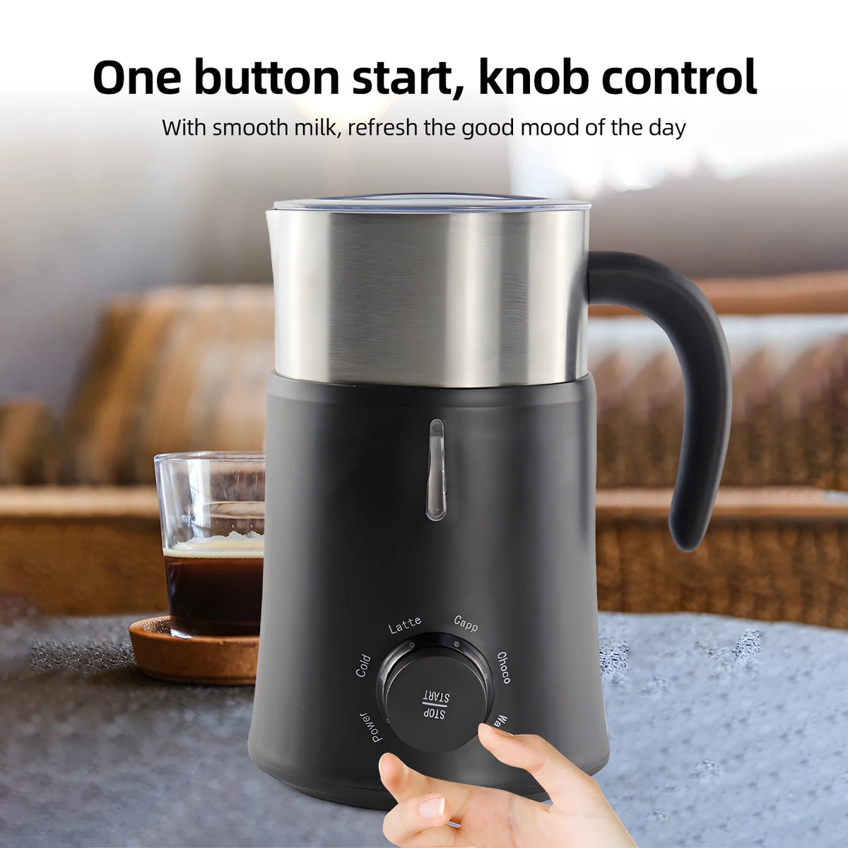 5 in 1 Electric Milk Frother - 24oz/700ml Hot and Cold Foam Maker and Milk Warmer 500W Non-Slip Coffee Frother P4745
