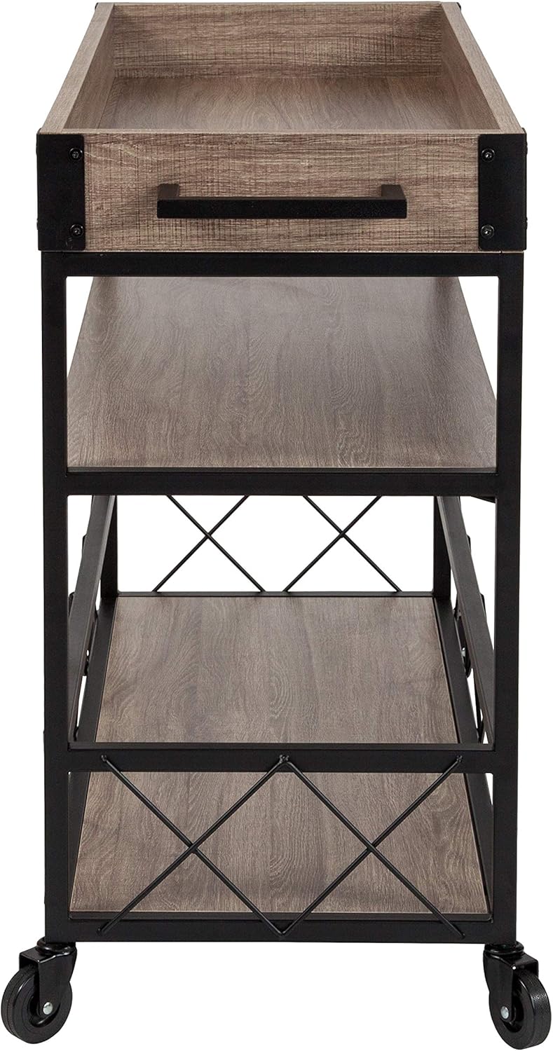 Light Oak Wood Kitchen Bar Cart with Storage Rack and Shelf A31428