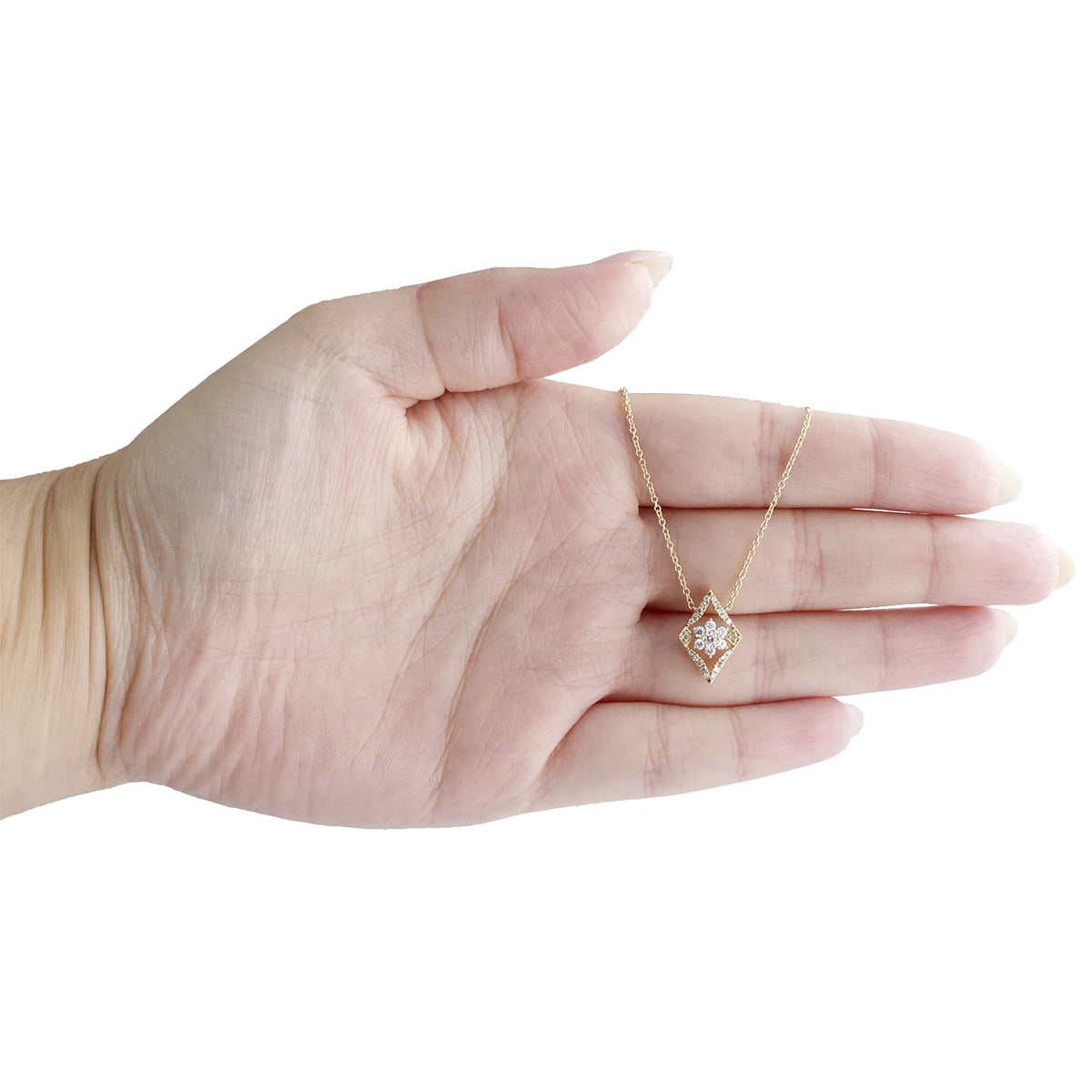 14K Yellow Gold Diamond Geometric Cluster Necklace 18" K431