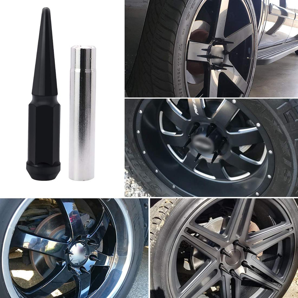 24 x Black M14x1.5 Solid Metal Wheel Spike Lug Nuts S7174