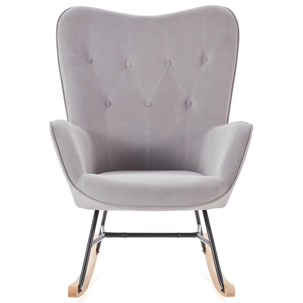Grey Velvet Upholstered Rocking Chair O35746