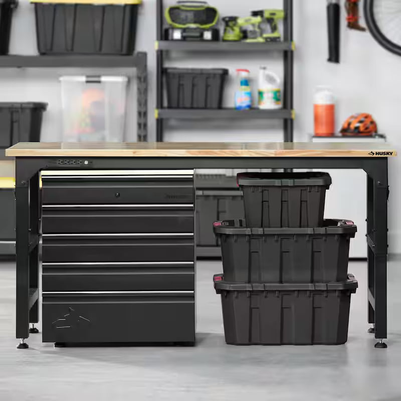 Heavy Duty 18-Gauge Steel 5-Drawer Black Garage Base Cabinet L4911