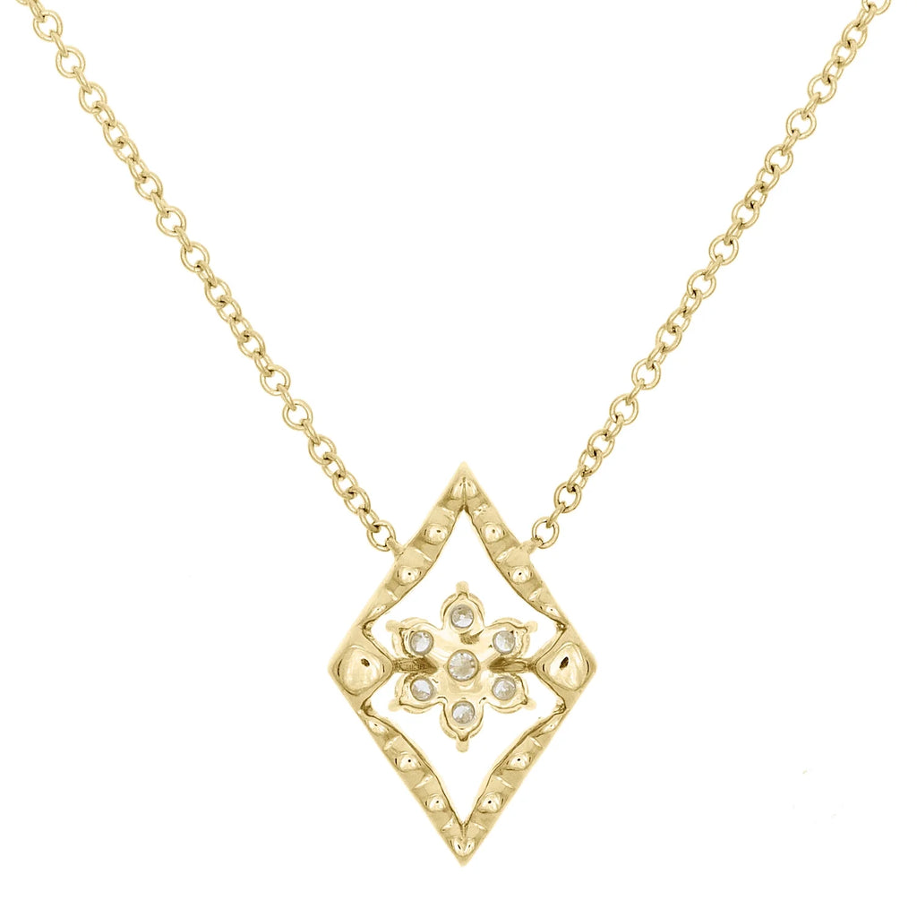 14K Yellow Gold Diamond Geometric Cluster Necklace 18" K431