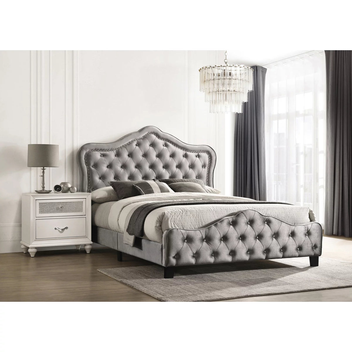King Upholstered Tufted Panel Bed Grey N71478