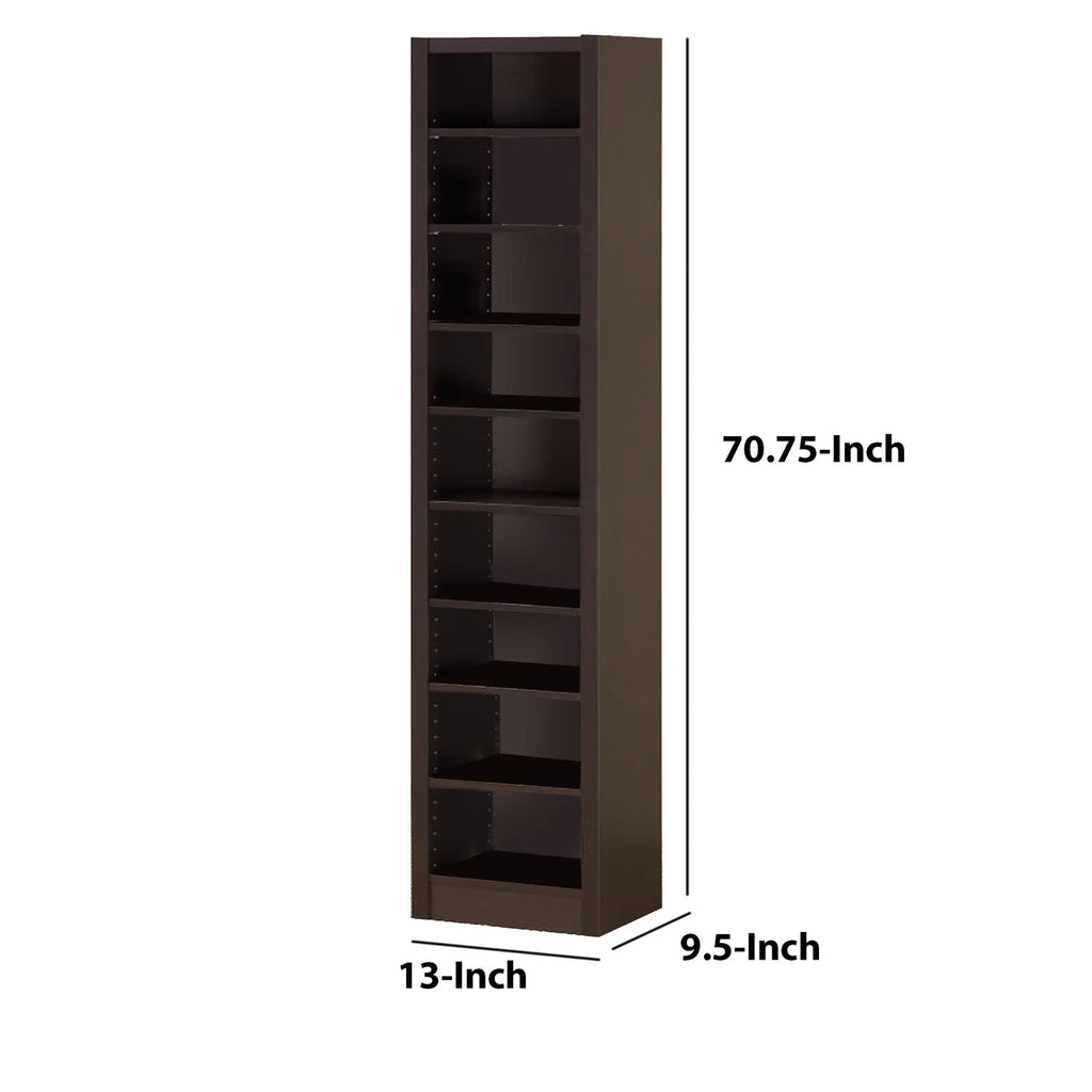 Modern MDF and Wood Bookcase with 9 Shelves in Dark Brown Y60599