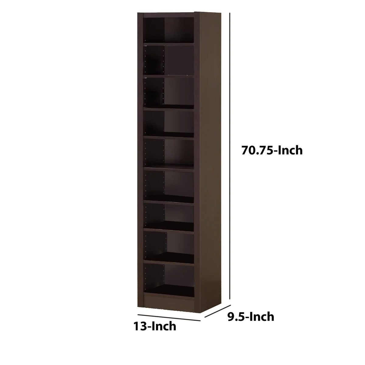 Modern MDF and Wood Bookcase with 9 Shelves in Dark Brown Y60599