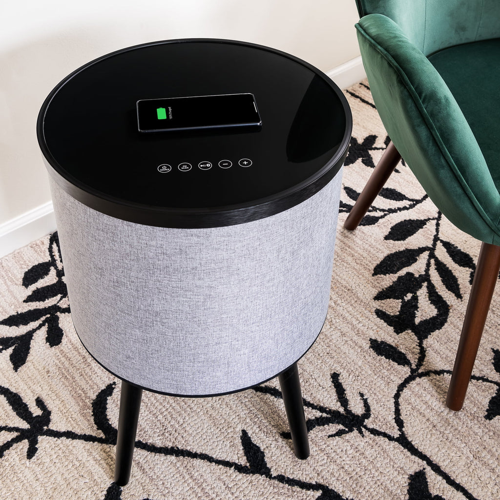 Round Bluetooth Speaker End Table with Wireless Charging, Gray O86936