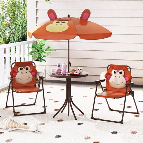 Kids Picnic Table with 2 Folding Chairs and Adjustable Umbrella O58405