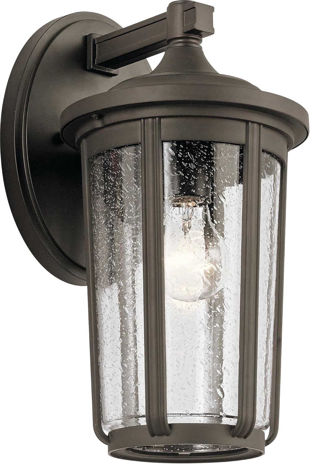 1 Light Outdoor Wall Light with Clear Water Glass in Textured Black L72021