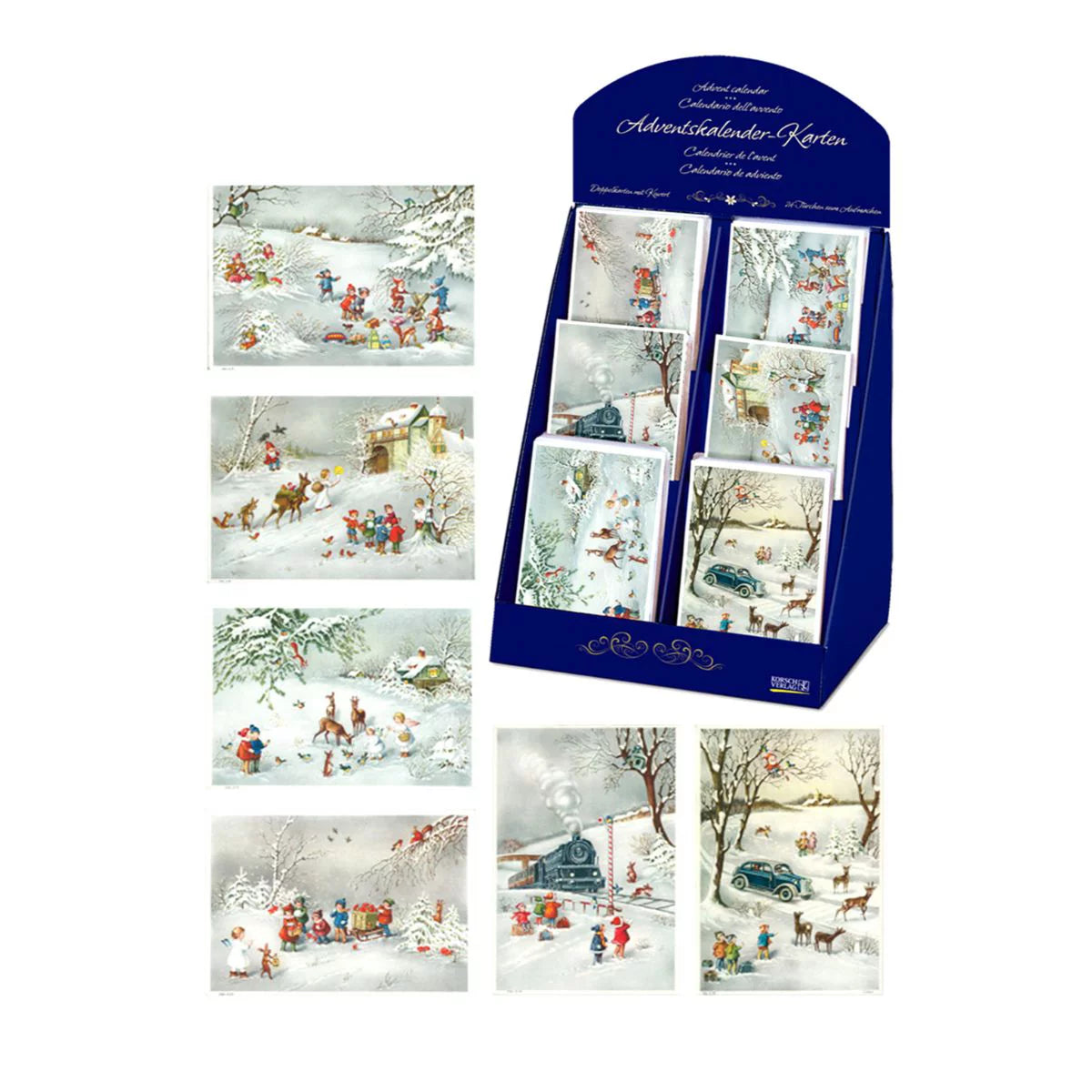 Set of 60 Assorted Christmas Advent Cards with a Stand W6840