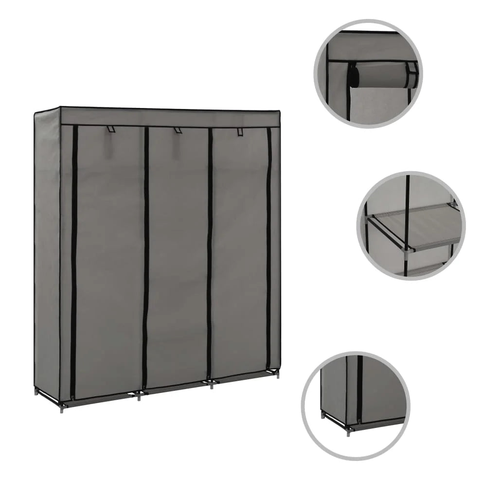 Gray Wardrobe with Compartments and Rods X97393