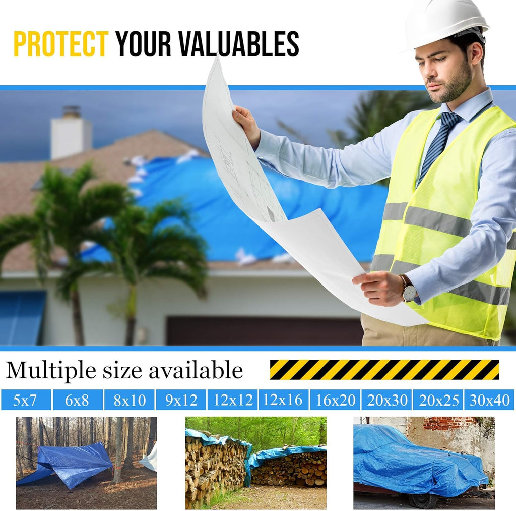 Blue Waterproof Poly Tarp Tarpaulin Pack of 2 H94056