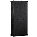 White Kitchen Pantry Storage Cabinet with Barn Doors and Drawer Q266