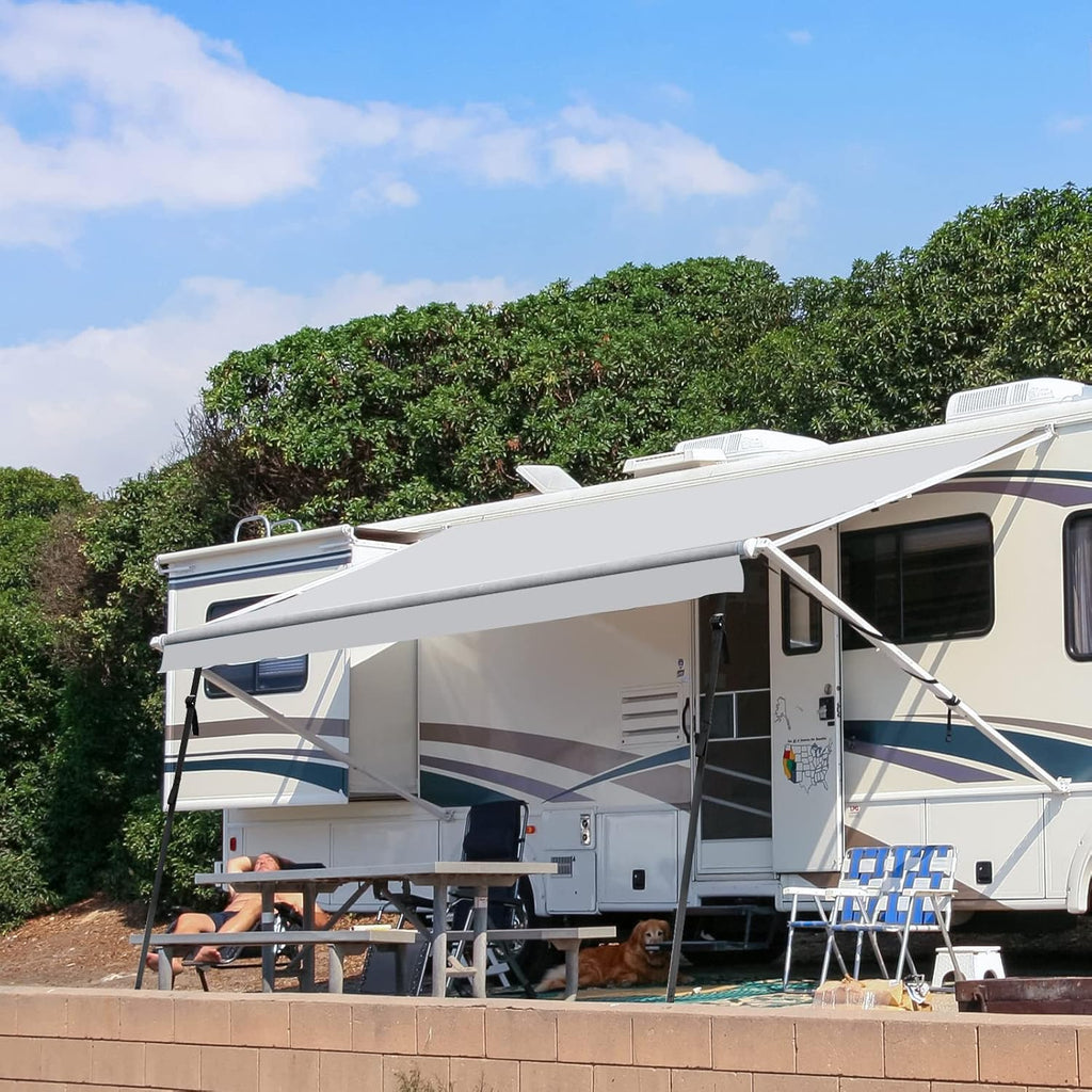 RV Awning Replacement Fabric with Anchor Kits & Pull Tension Strap, Gray D344162