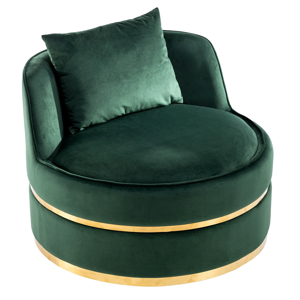 Green Velvet Round Barrel Accent Chair with Seat Cushion C5925