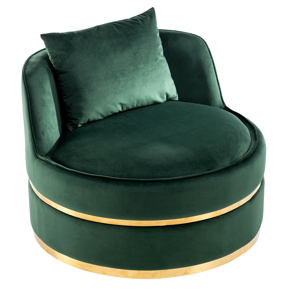 Green Velvet Round Barrel Accent Chair with Seat Cushion C5925