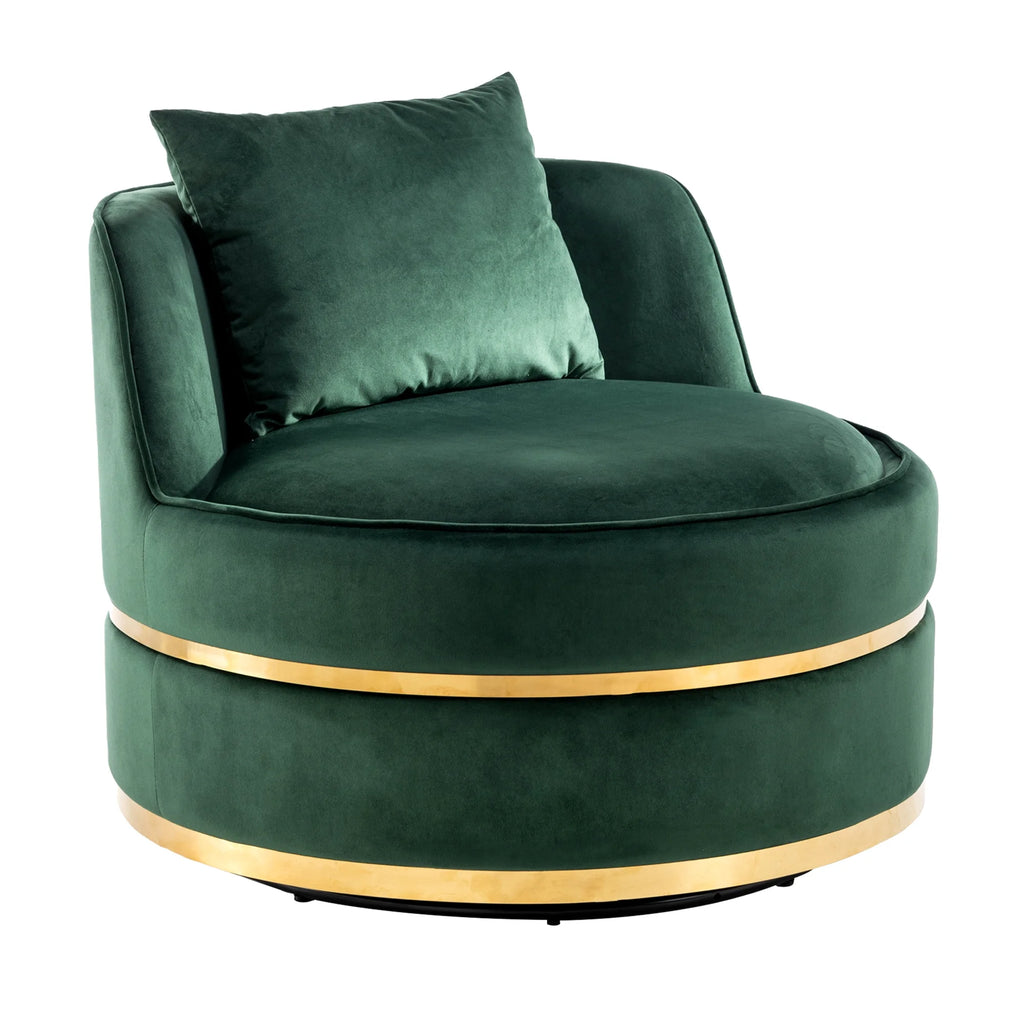 Green Velvet Round Barrel Accent Chair with Seat Cushion C5925