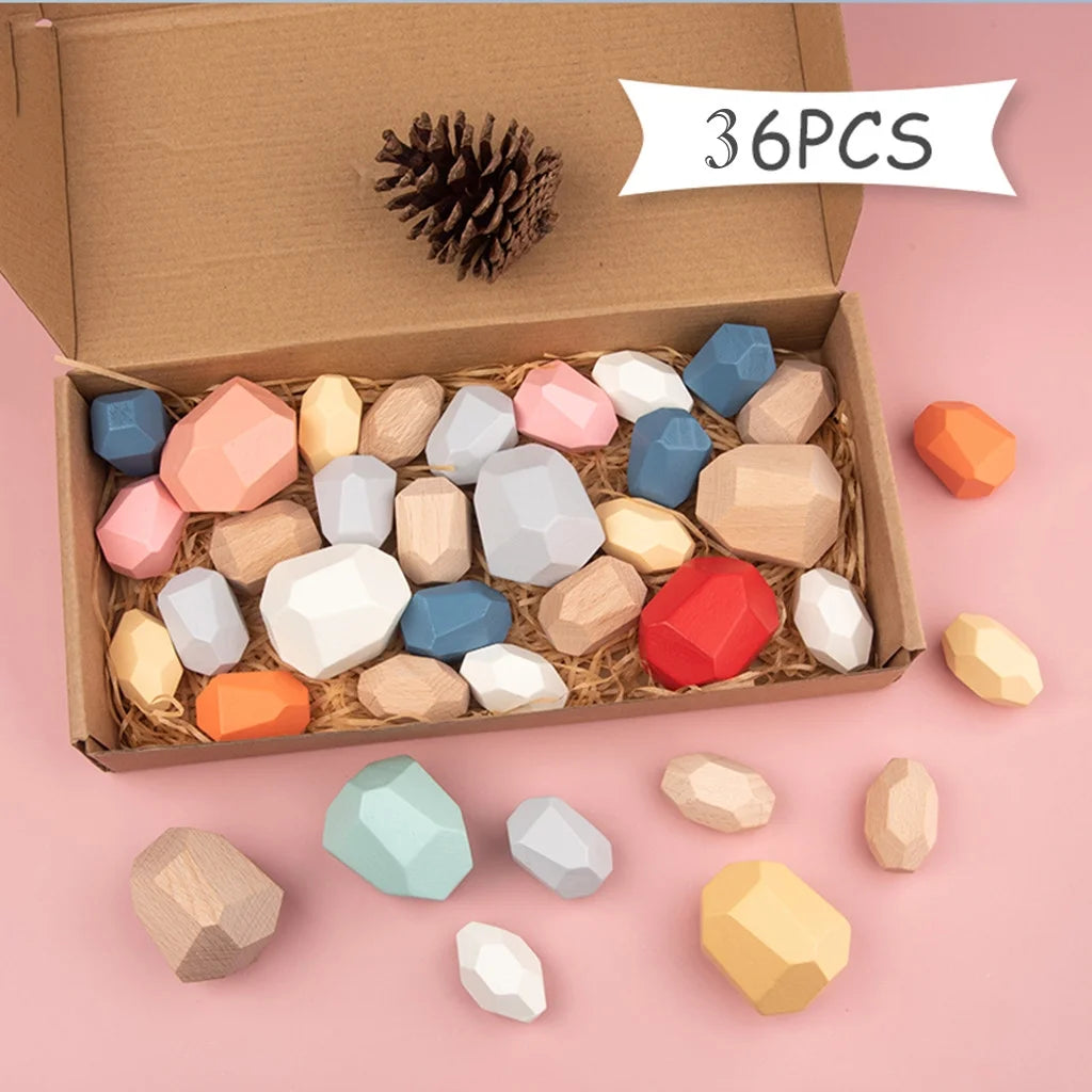 Wooden Stone Building Block Stacking Game Rainbow Toy 5PC I347649